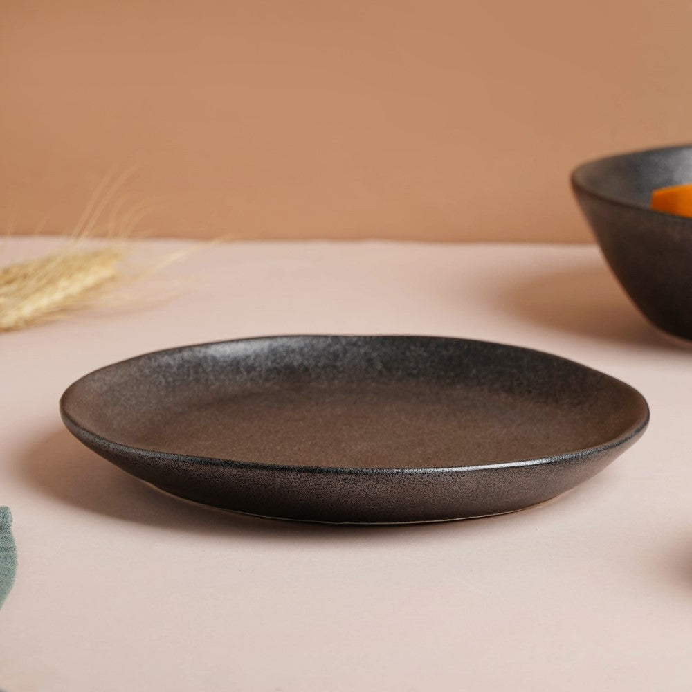Earthen Stoneware Snack Plate Matte Black 8.5 Inch Nestasia