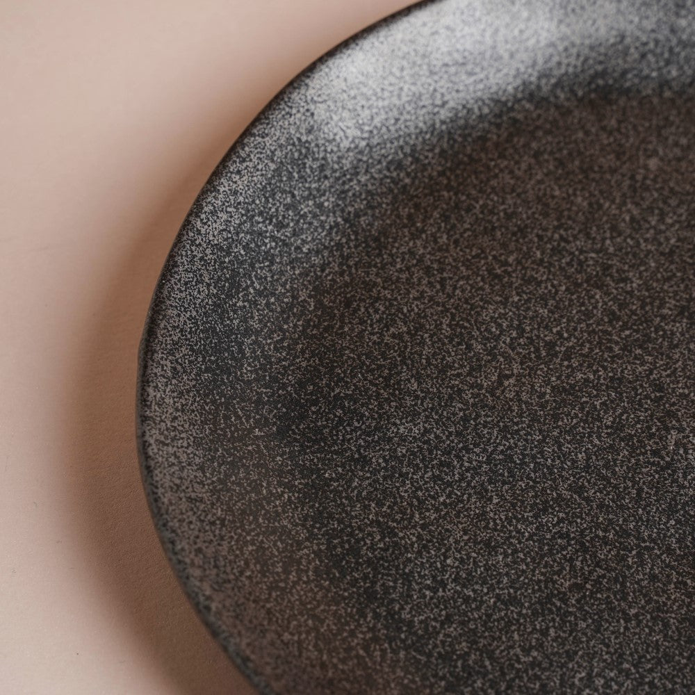 Earthen Stoneware Snack Plate Matte Black 8.5 Inch Nestasia