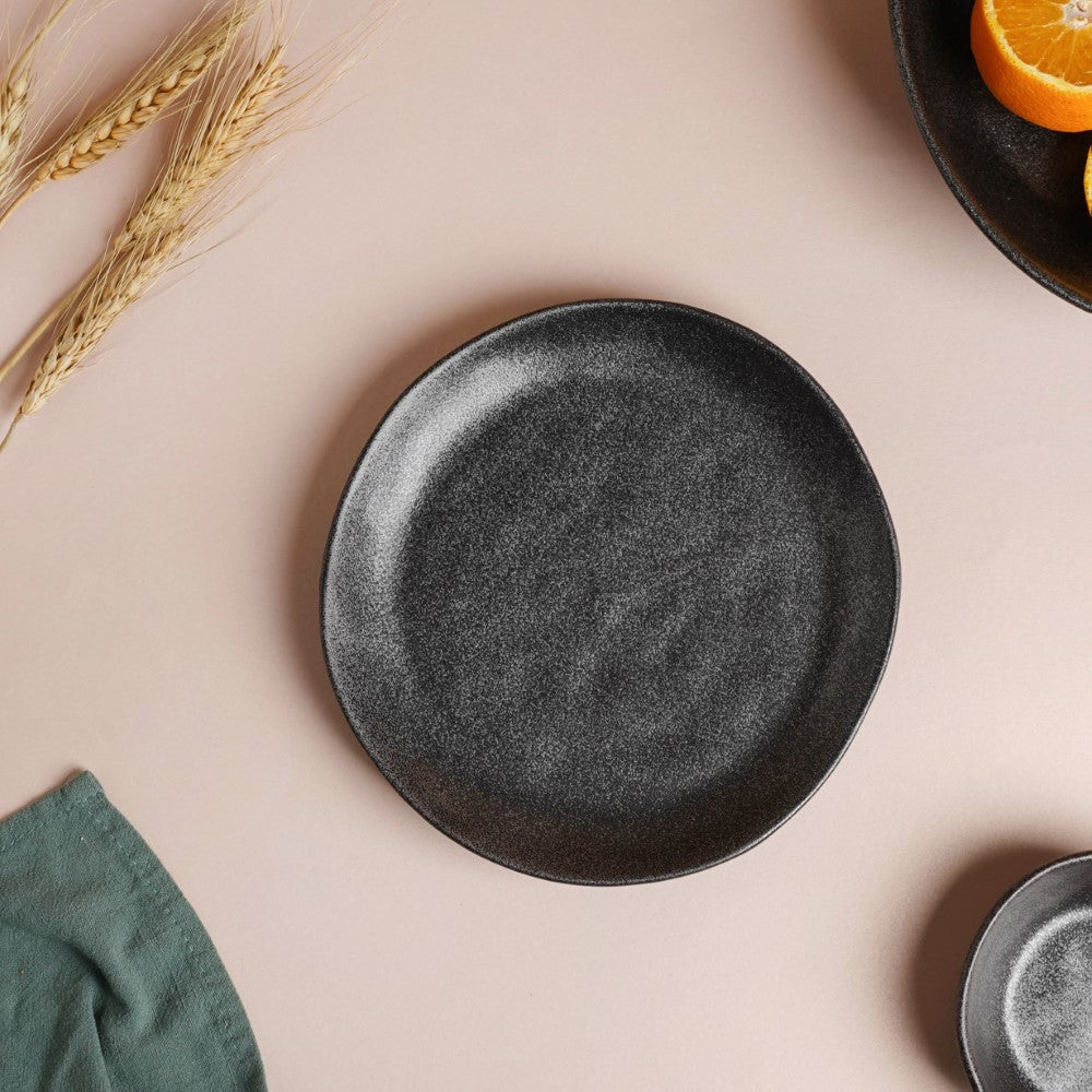 Earthen Stoneware Snack Plate Matte Black 8.5 Inch Nestasia