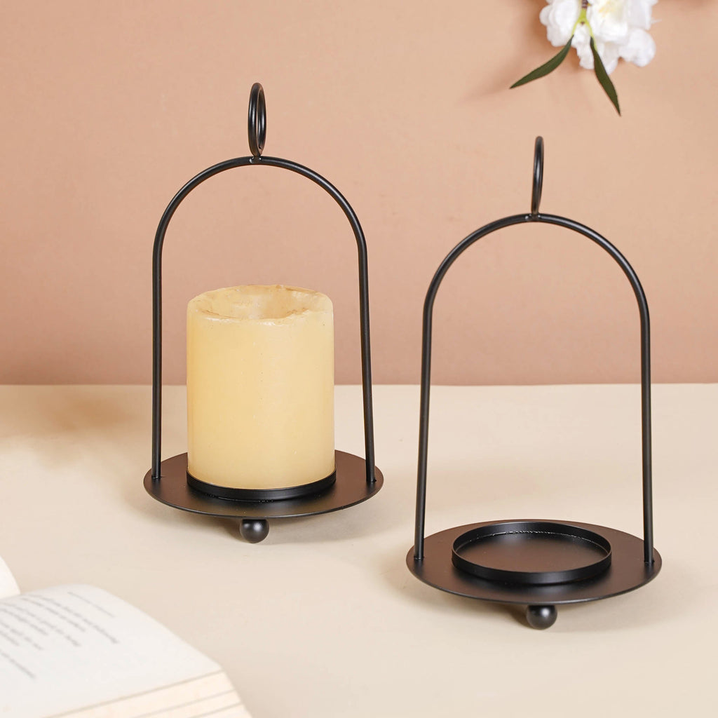 Black Metal Candle Stand Set of 2 Nestasia