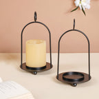 Black Metal Candle Stand Set of 2 Nestasia