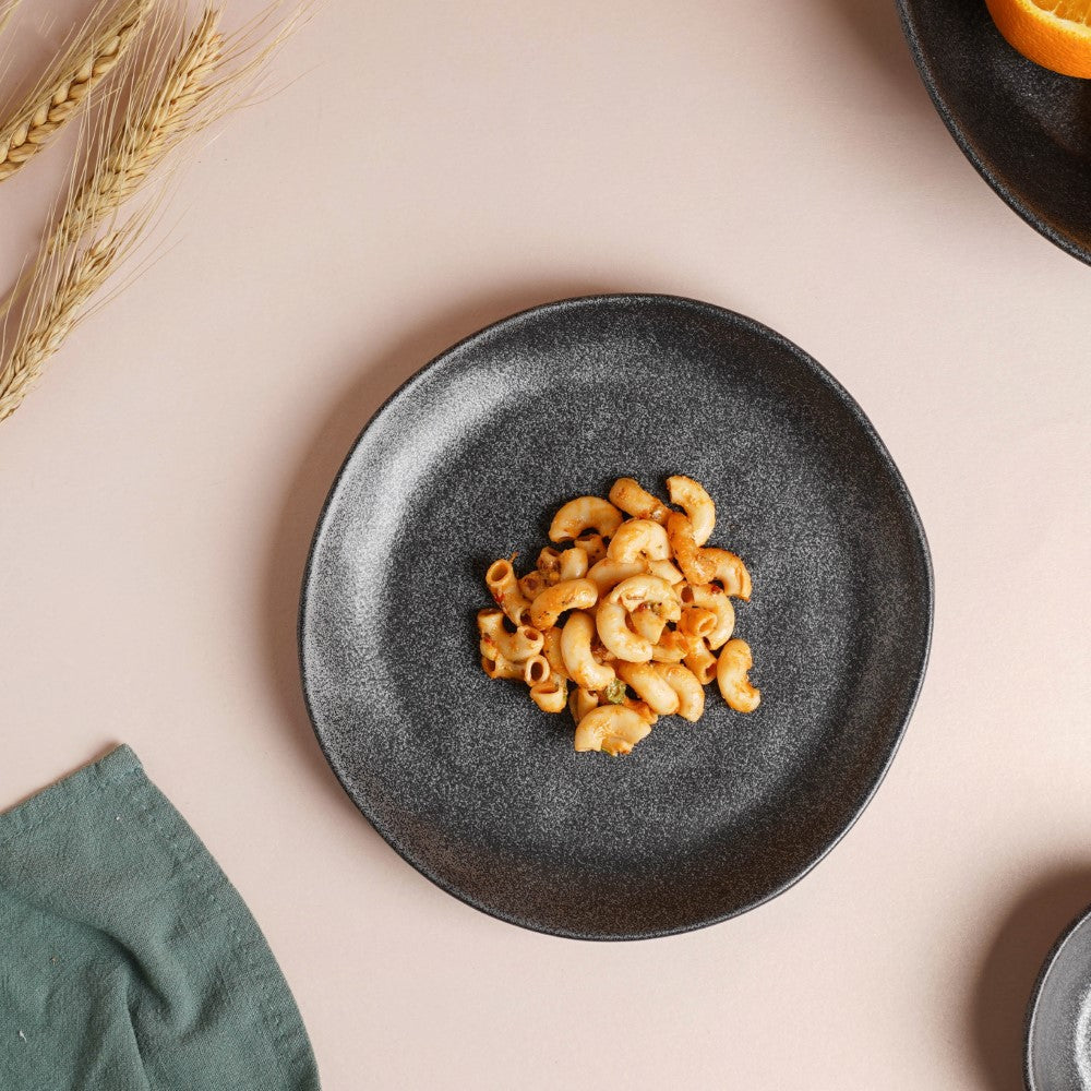 Earthen Stoneware Snack Plate Matte Black 8.5 Inch Nestasia