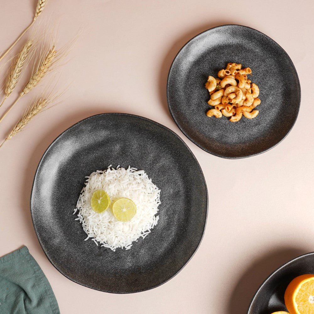 Earthen Stoneware Snack Plate Matte Black 8.5 Inch Nestasia