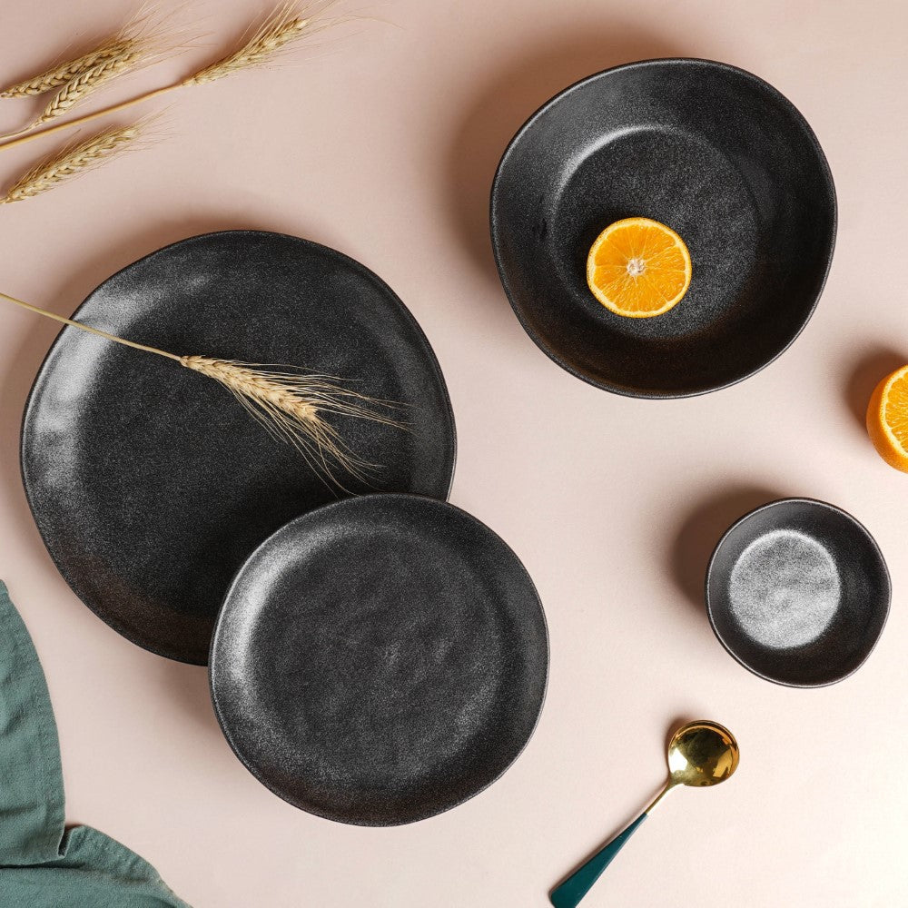 Earthen Stoneware Snack Plate Matte Black 8.5 Inch Nestasia