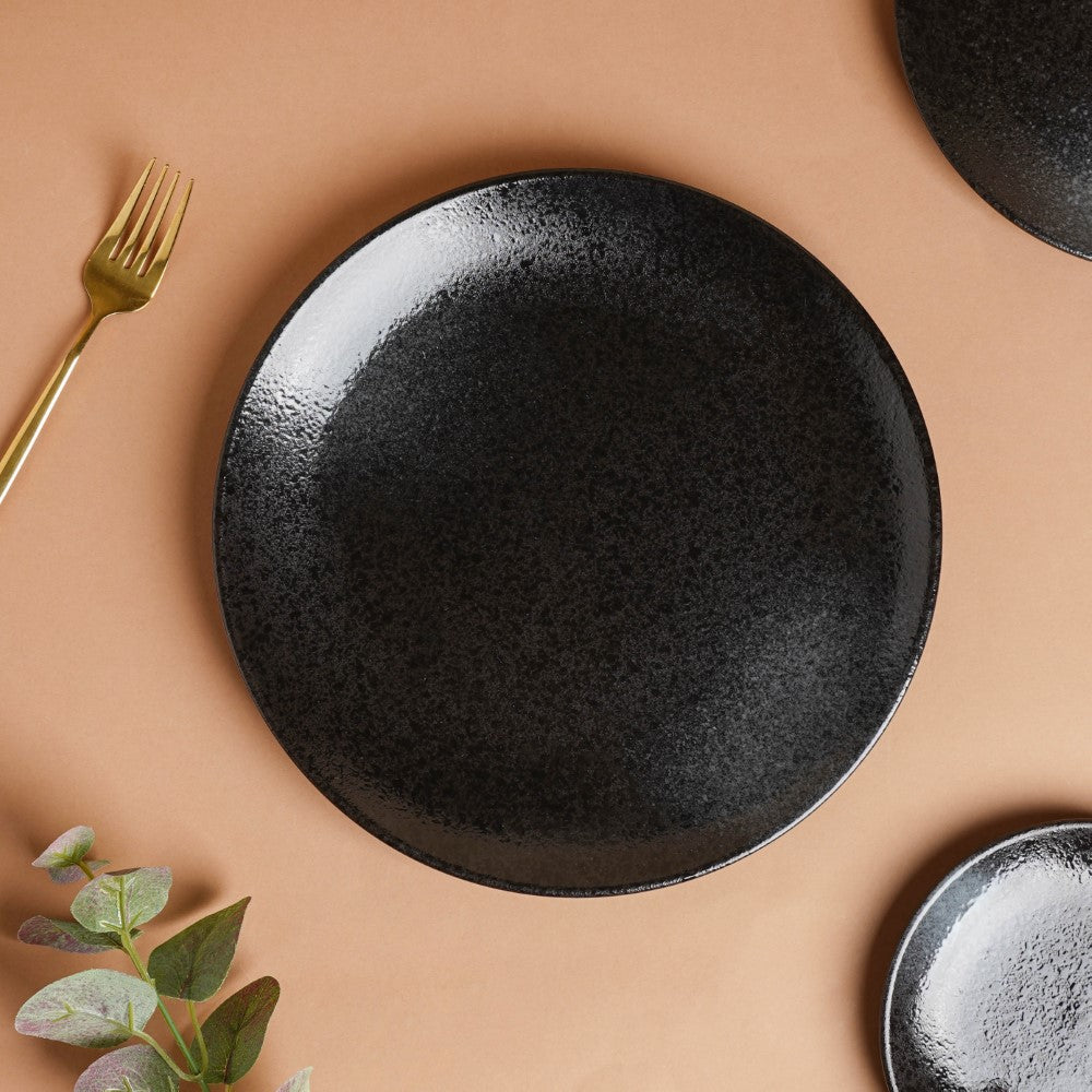 Onyx Finish Stoneware Dinner Plate Black 9.8 Inch Nestasia