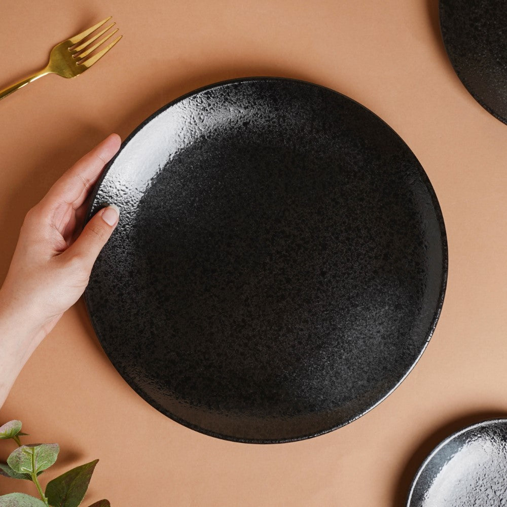 Onyx Finish Stoneware Dinner Plate Black 9.8 Inch Nestasia