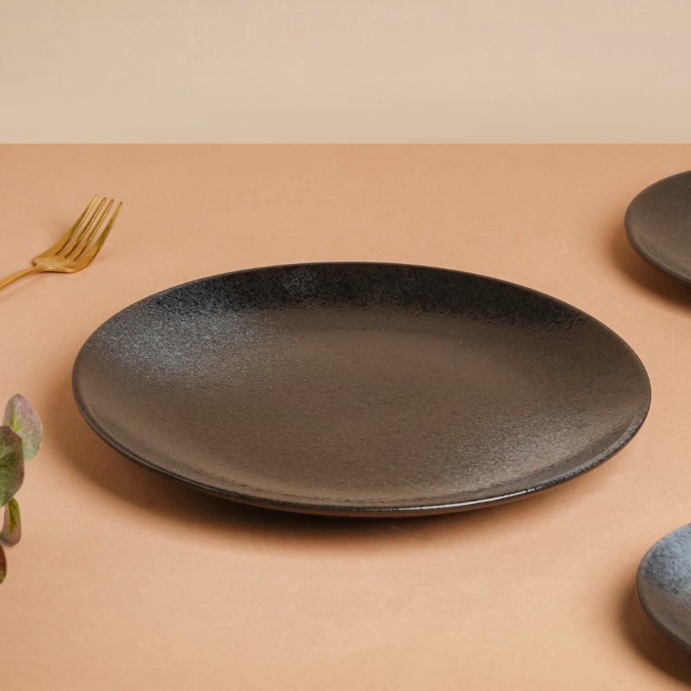 Onyx Finish Stoneware Dinner Plate Black 9.8 Inch Nestasia