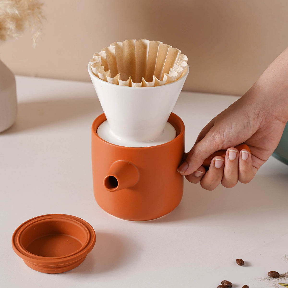 Pour Over Coffee Pot Set Orange 400 ml Nestasia