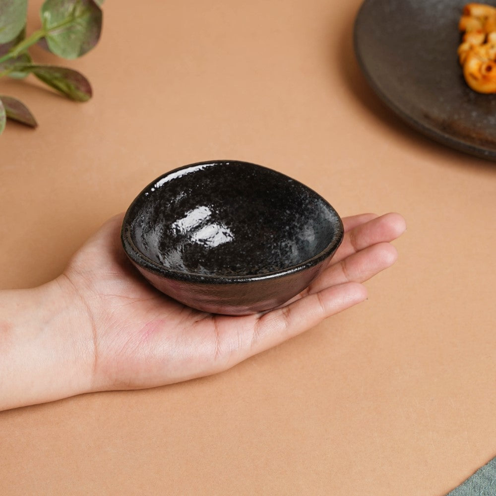 Onyx Finish Stoneware Dip Bowl Charcoal Black 50ml Nestasia