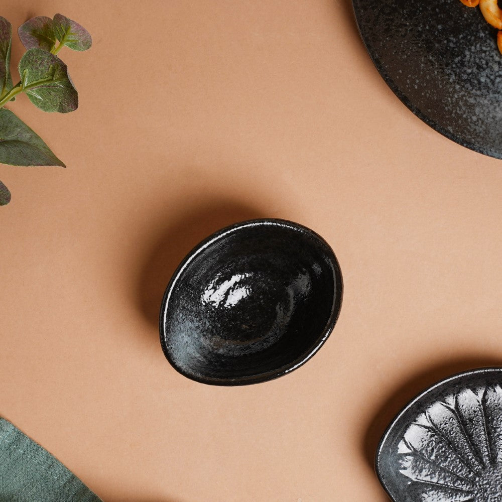 Onyx Finish Stoneware Dip Bowl Charcoal Black 50ml Nestasia