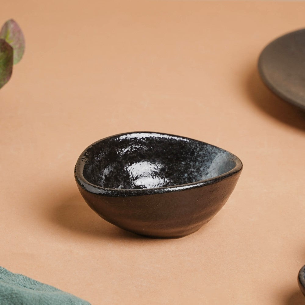 Onyx Finish Stoneware Dip Bowl Charcoal Black 50ml Nestasia