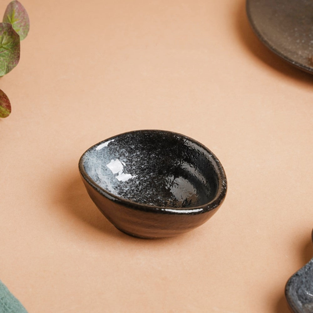 Onyx Finish Stoneware Dip Bowl Charcoal Black 50ml Nestasia