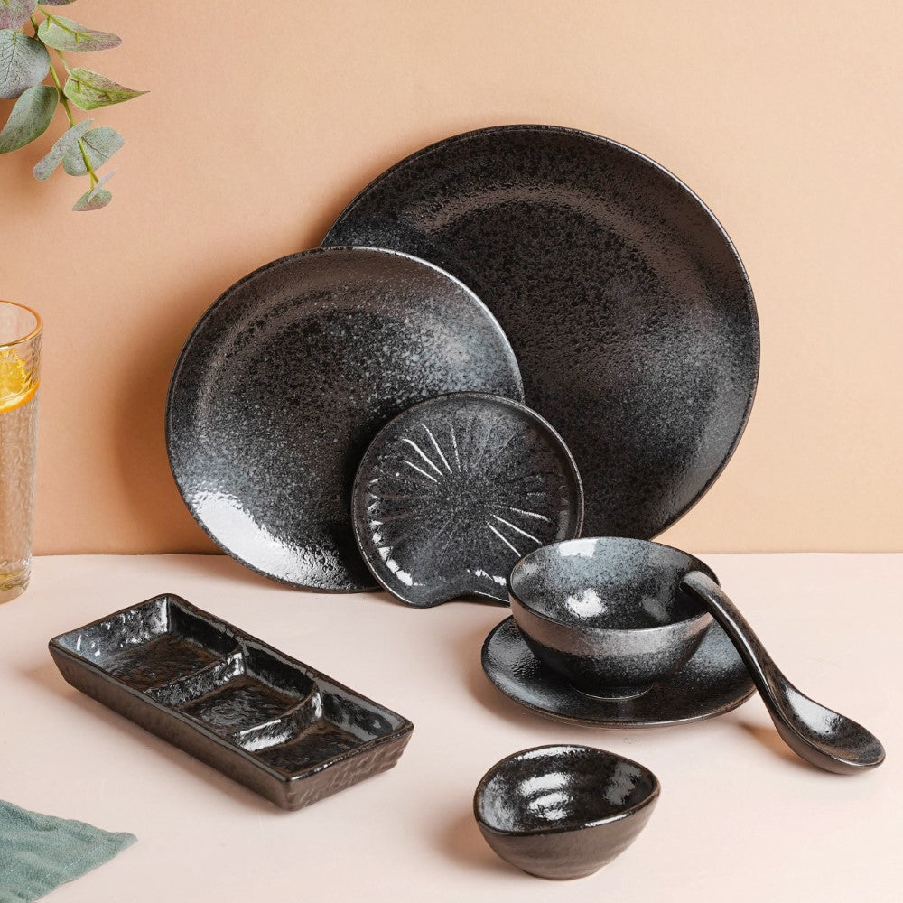 Onyx Finish Stoneware Dip Bowl Charcoal Black 50ml Nestasia