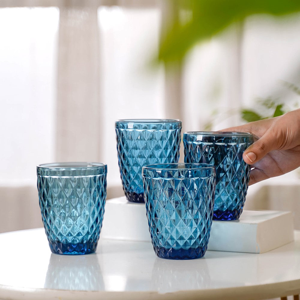 Aqua Blue Glassware Set of 4 Nestasia