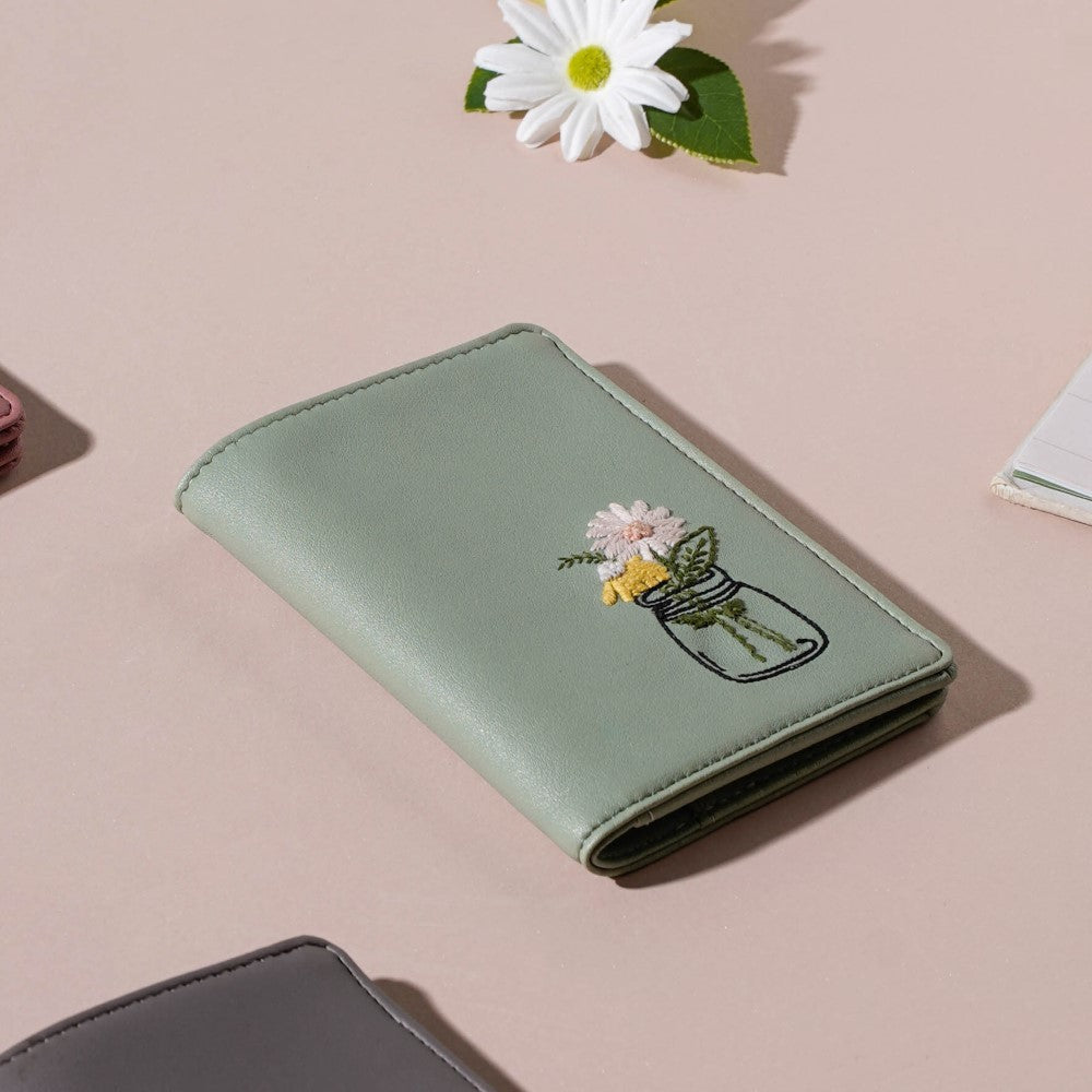 Flower Jar Two Fold Passport Cover Green Nestasia