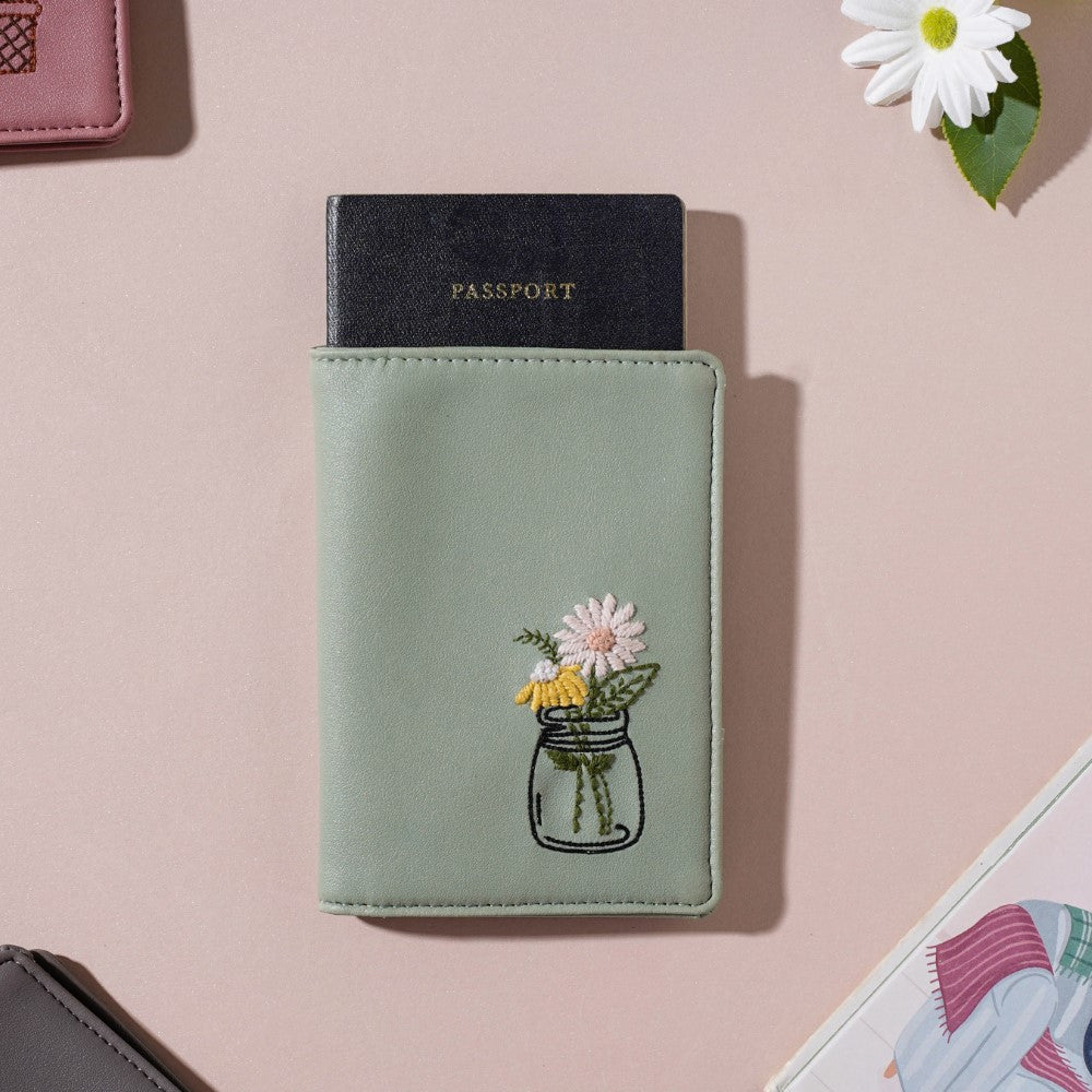 Flower Jar Two Fold Passport Cover Green Nestasia