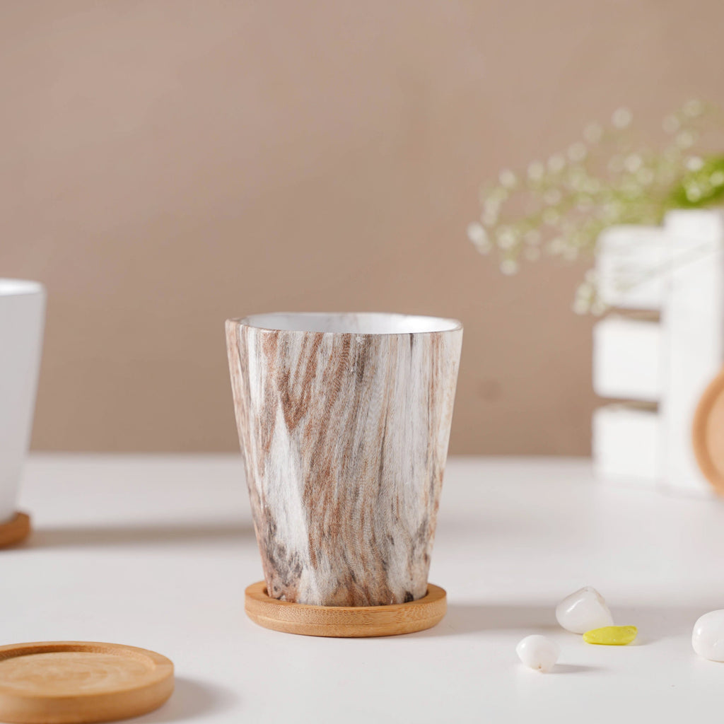 Marble Wonder Flower Planter With Coaster Set Of 6