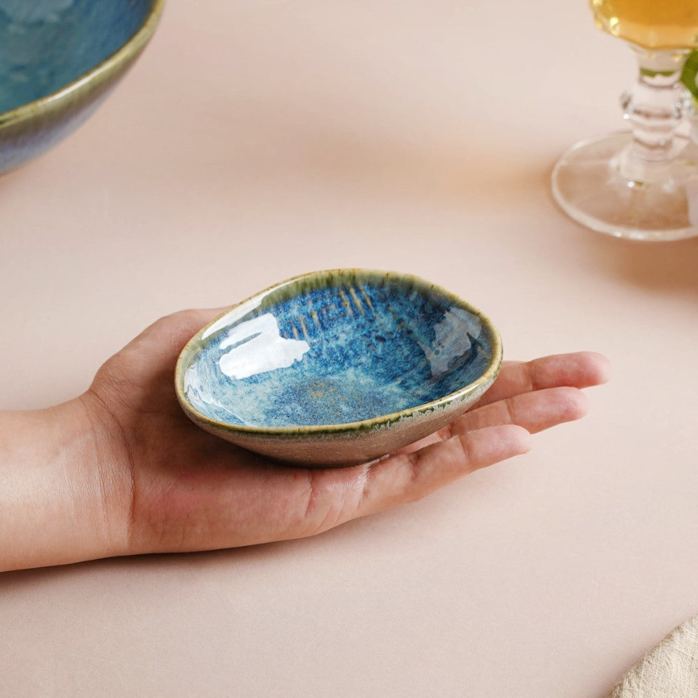 Boracay Organic Shaped Ceramic Dip Bowl Blue 50 ml Nestasia