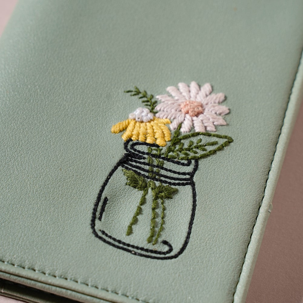Flower Jar Two Fold Passport Cover Green Nestasia