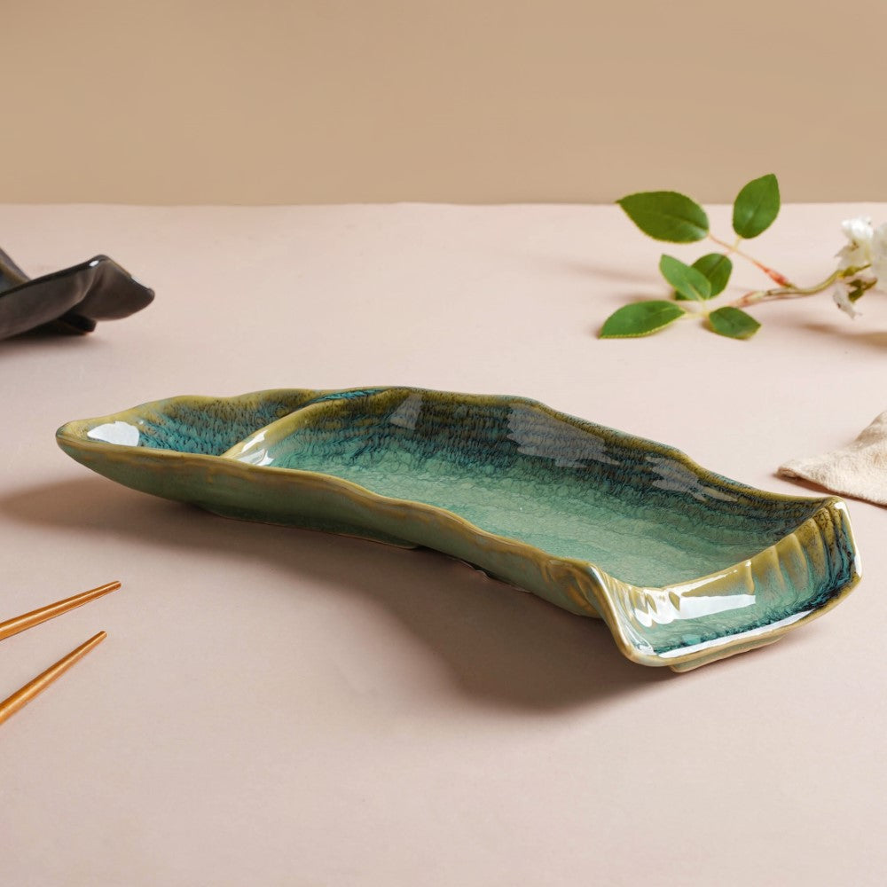 Forest Green Gloss Section Plate 12 Inch Nestasia