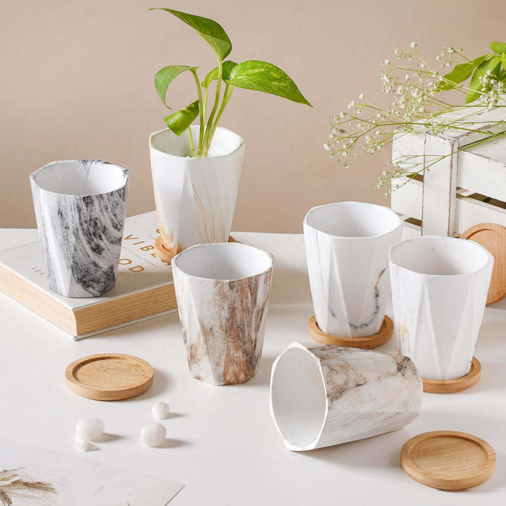 Carrara Brown Planter With Coaster Nestasia