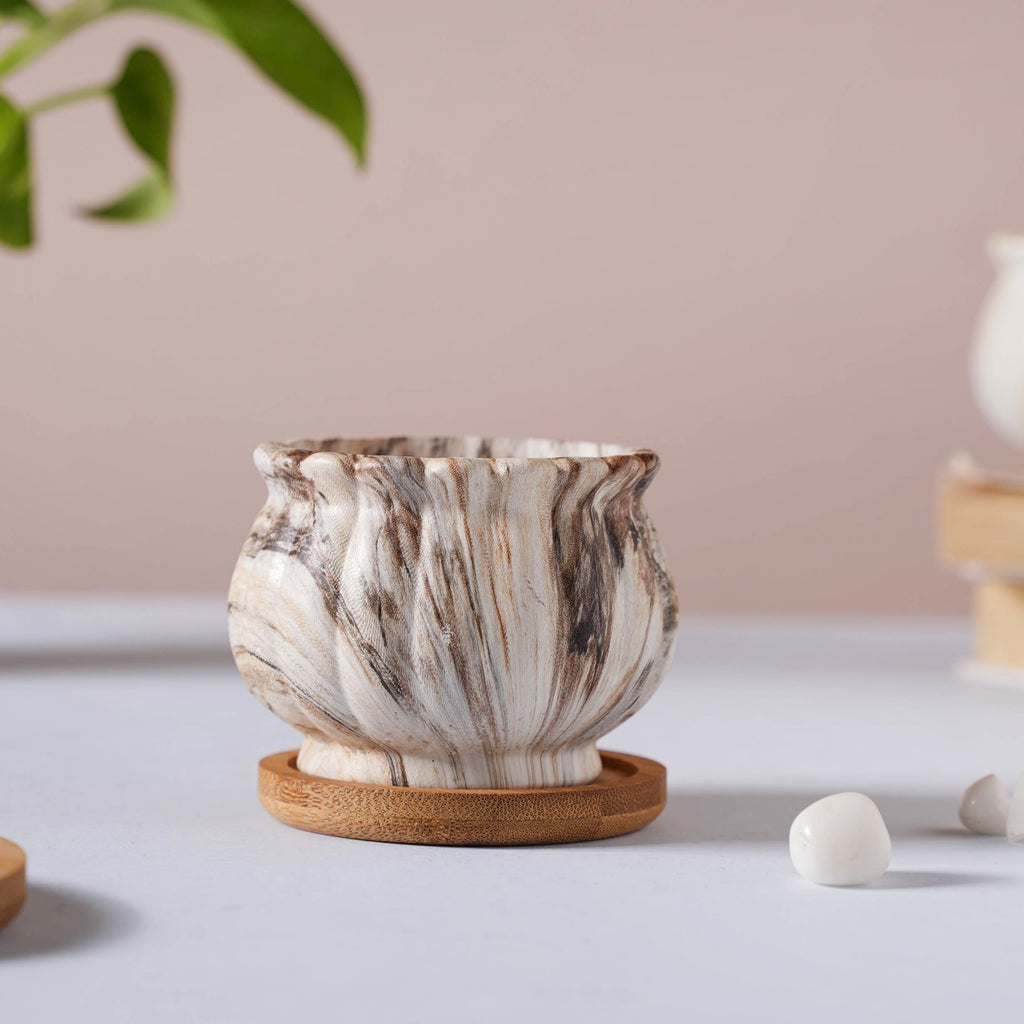 Cinzia Marble Patterned Planter With Coaster Nestasia