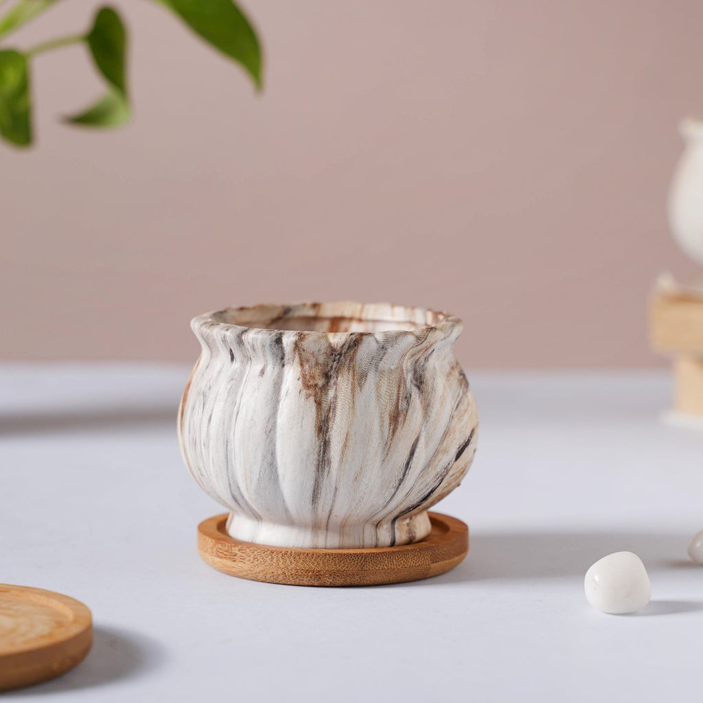 Cinzia Marble Patterned Planter With Coaster Nestasia
