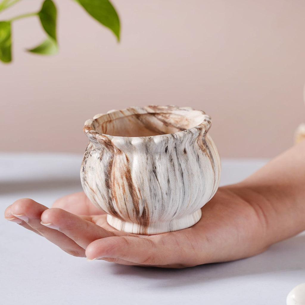 Cinzia Marble Patterned Planter With Coaster Nestasia