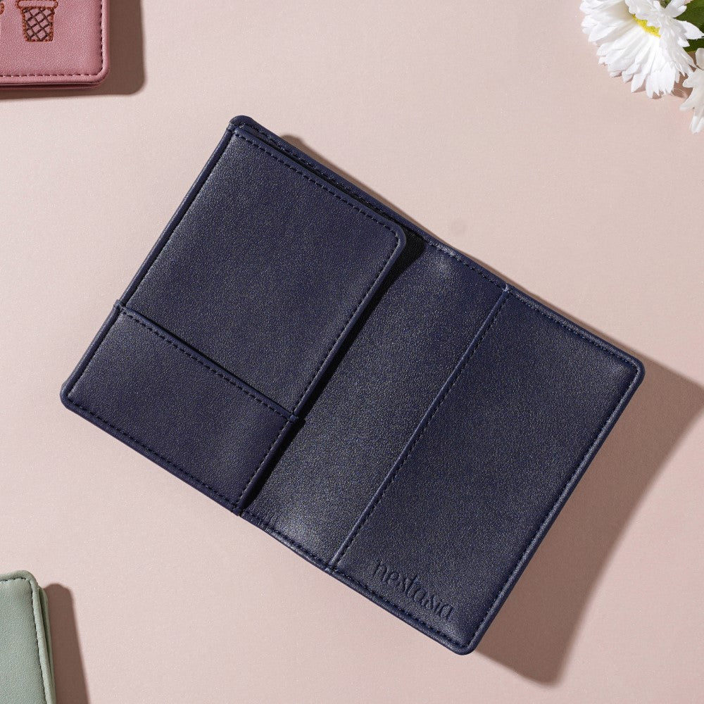 Floral Art Embroidered Passport Cover Navy Blue Nestasia