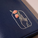 Floral Art Embroidered Passport Cover Navy Blue Nestasia