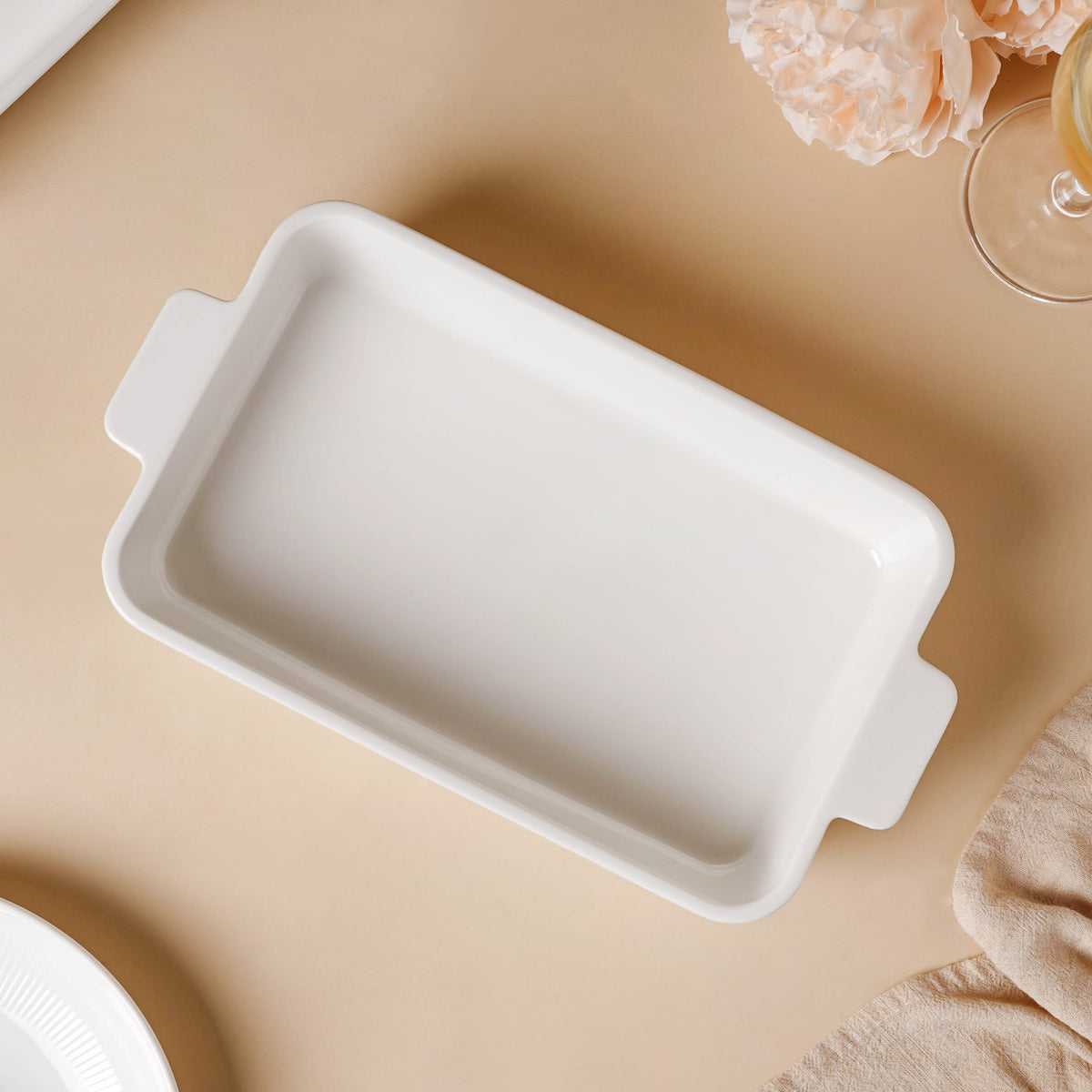 Serena Lily White Ceramic Ribbed Baking Plate Large Nestasia