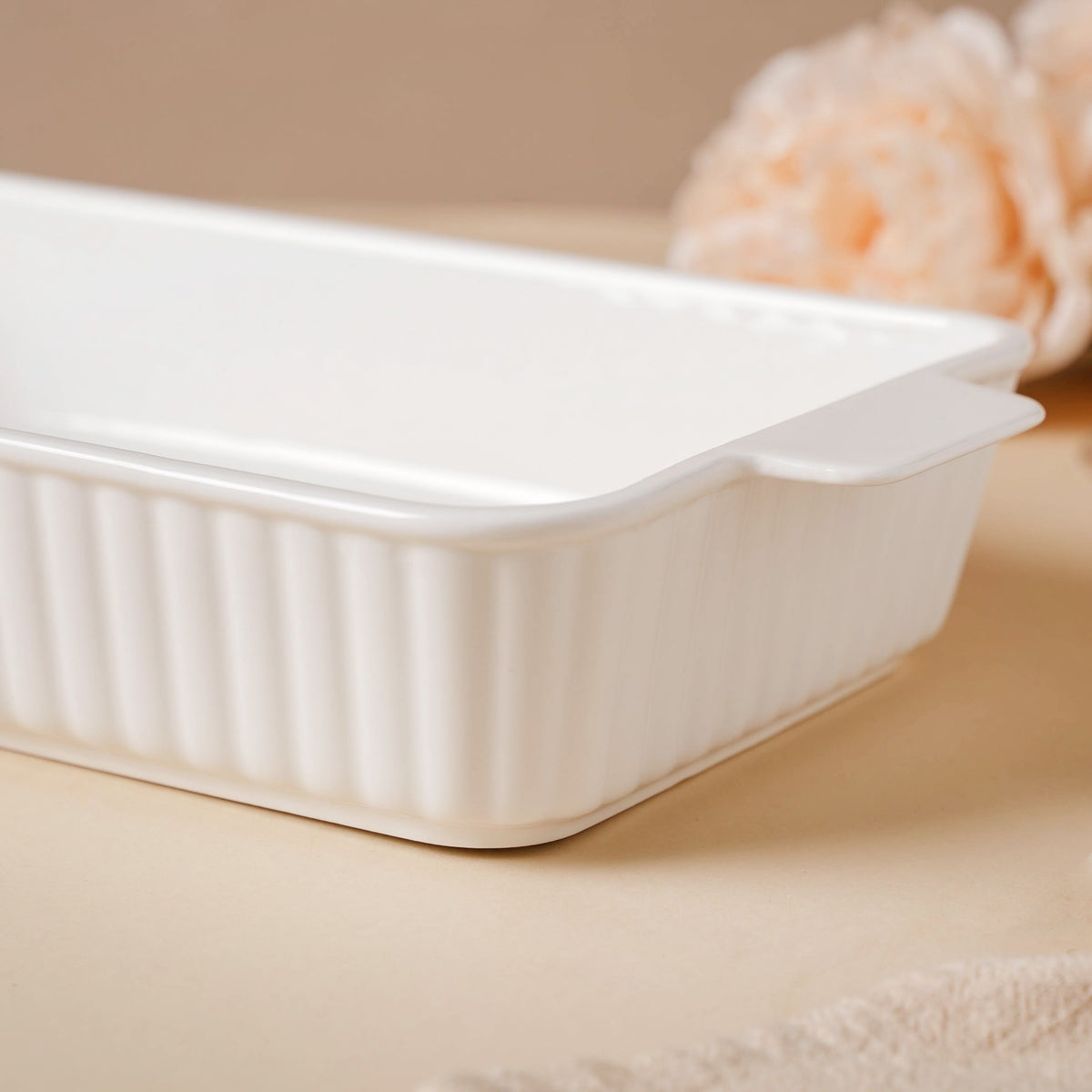 Serena Lily White Ceramic Ribbed Baking Plate Large Nestasia