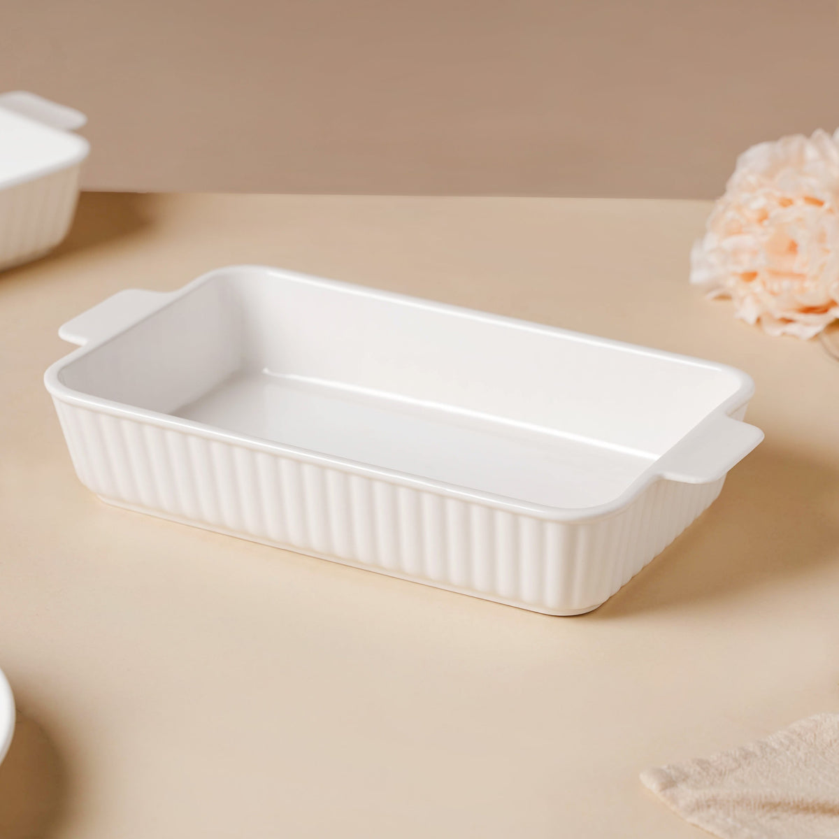 Serena Lily White Ceramic Ribbed Baking Plate Large Nestasia