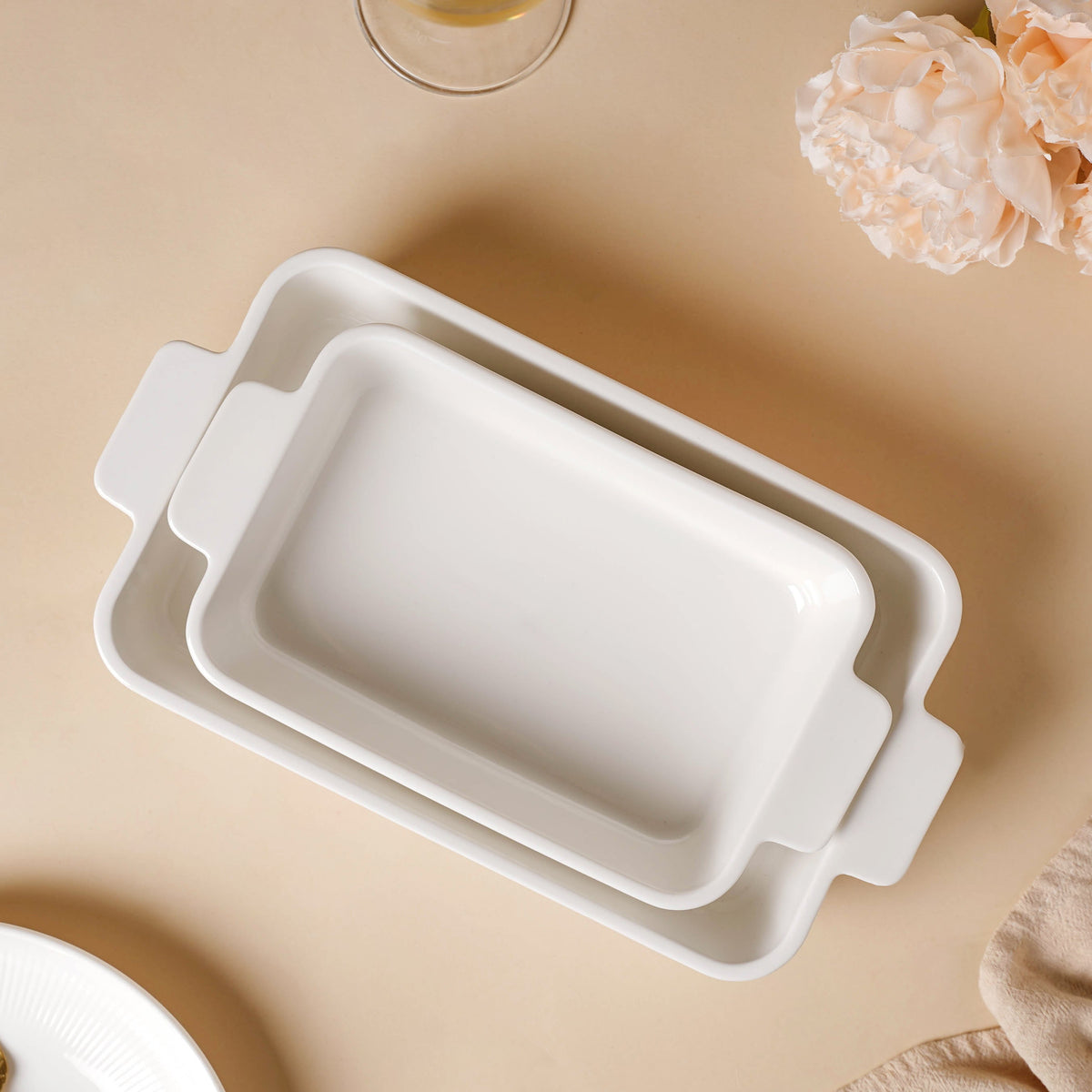 Serena Lily White Ceramic Ribbed Baking Plate Small Nestasia