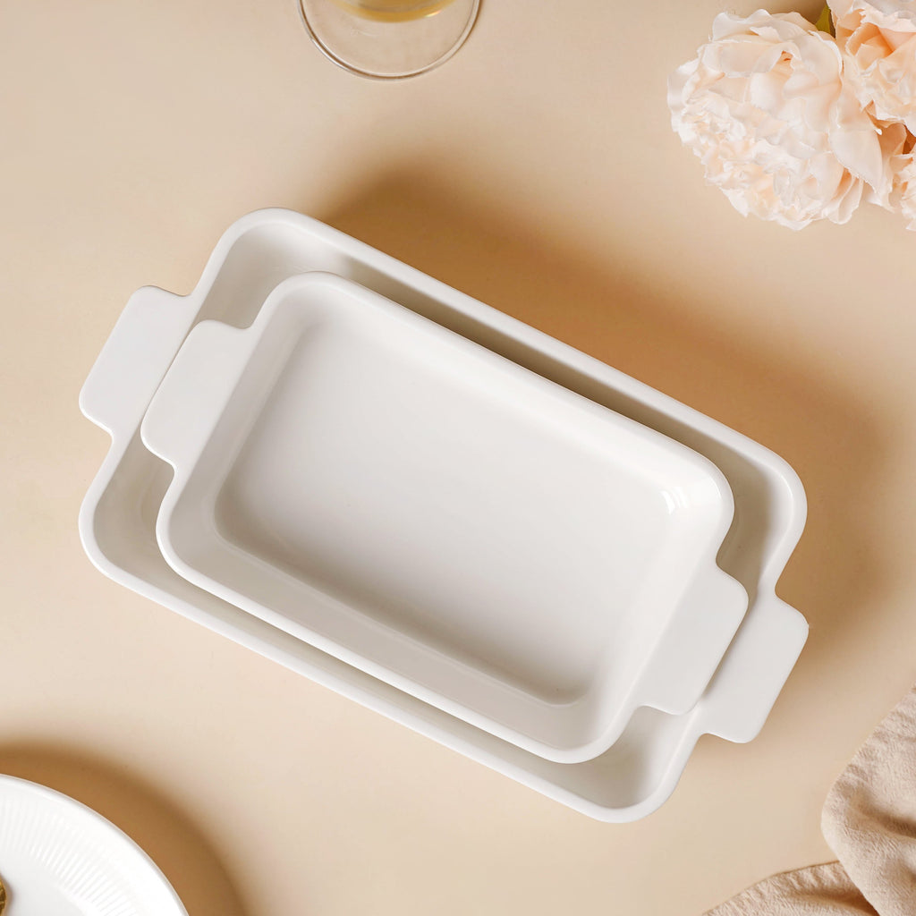Serena Lily White Ceramic Ribbed Baking Plate Large Nestasia