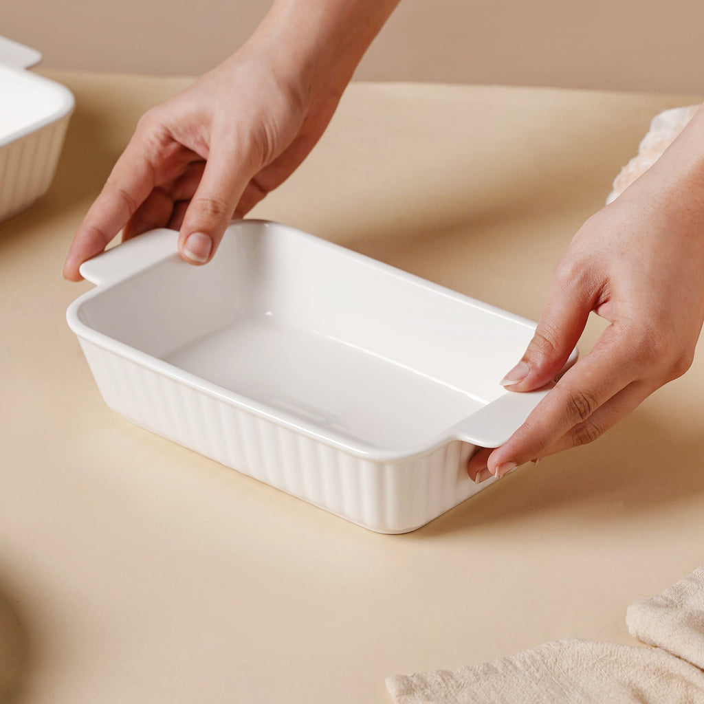 Serena Lily White Ceramic Ribbed Baking Plate Small Nestasia