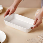 Serena Lily White Ceramic Ribbed Baking Plate Large Nestasia