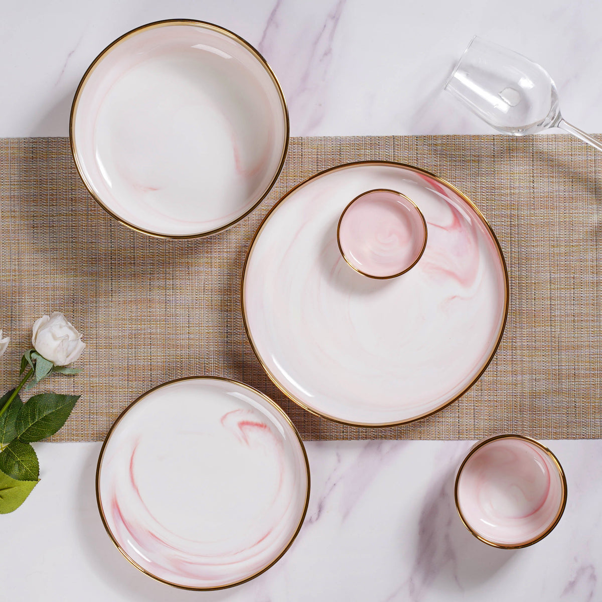 Pink Marble 26 Piece Dinnerware For 6 Nestasia