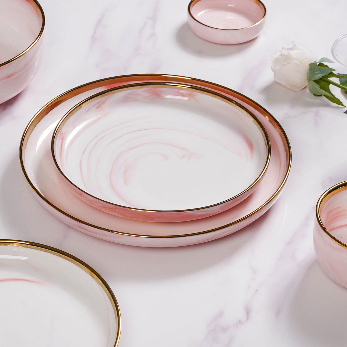 Pink Marble 26 Piece Dinnerware For 6 Nestasia