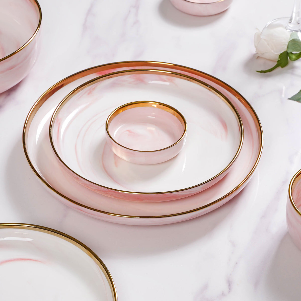 Pink Marble 26 Piece Dinnerware For 6 Nestasia