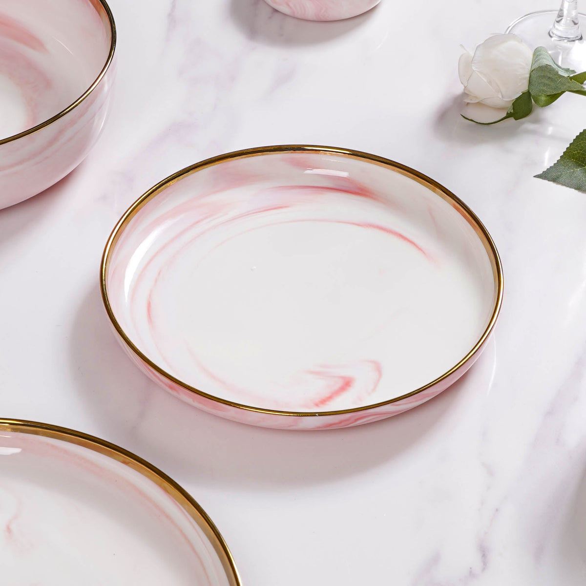 Pink Marble 26 Piece Dinnerware For 6 Nestasia