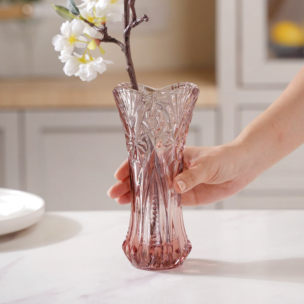 Pink Cut Glass Vase Nestasia
