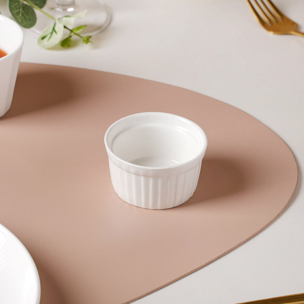Serena Pearly White Ribbed Ceramic Dip Bowl 80 ml Nestasia