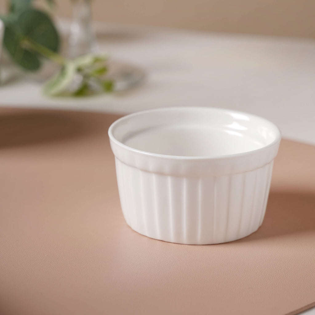 Serena Pearly White Ribbed Ceramic Dip Bowl 80 ml Nestasia