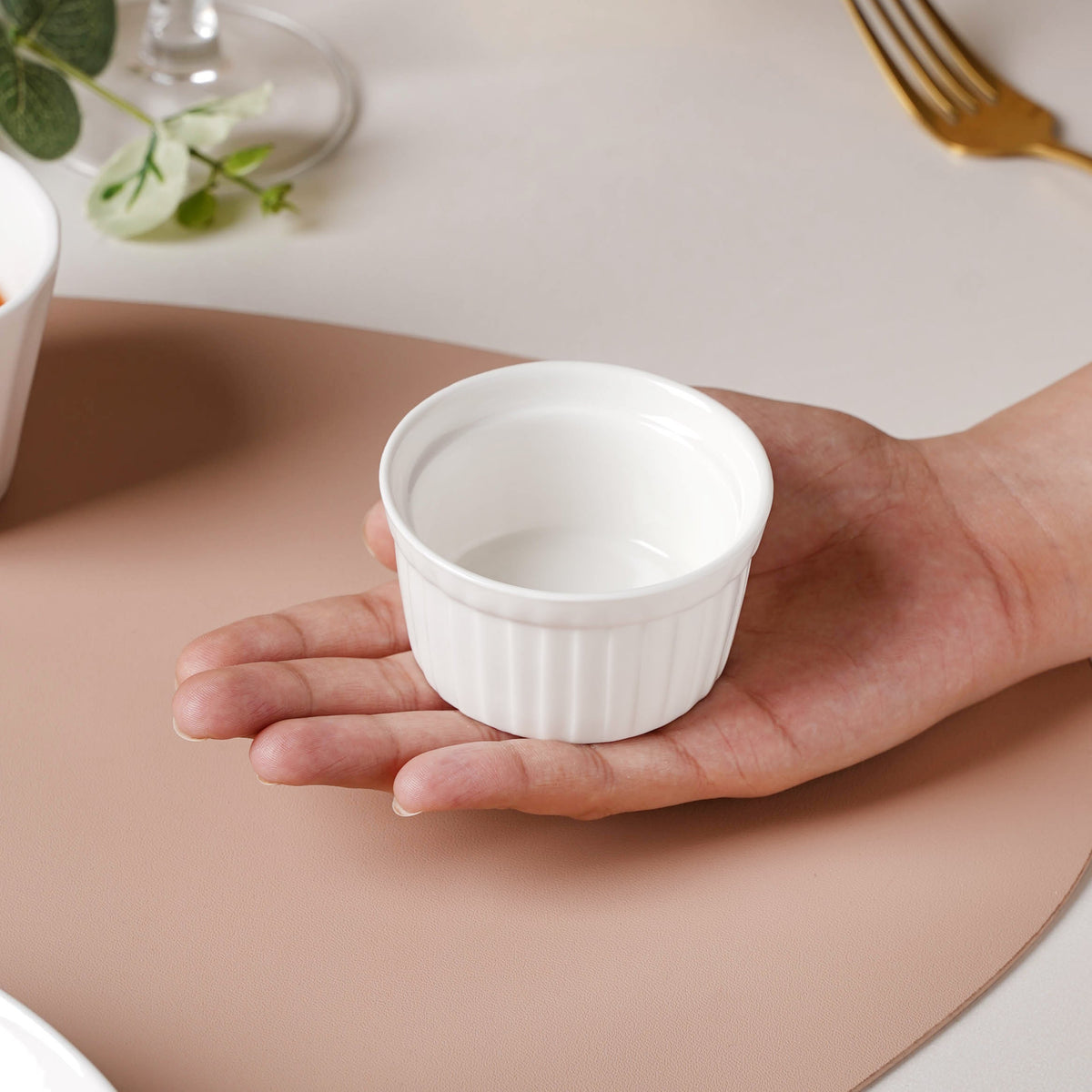 Serena Pearly White Ribbed Ceramic Dip Bowl 80 ml Nestasia
