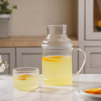 Modern Ribbed Glass Jug and Cup Set Nestasia