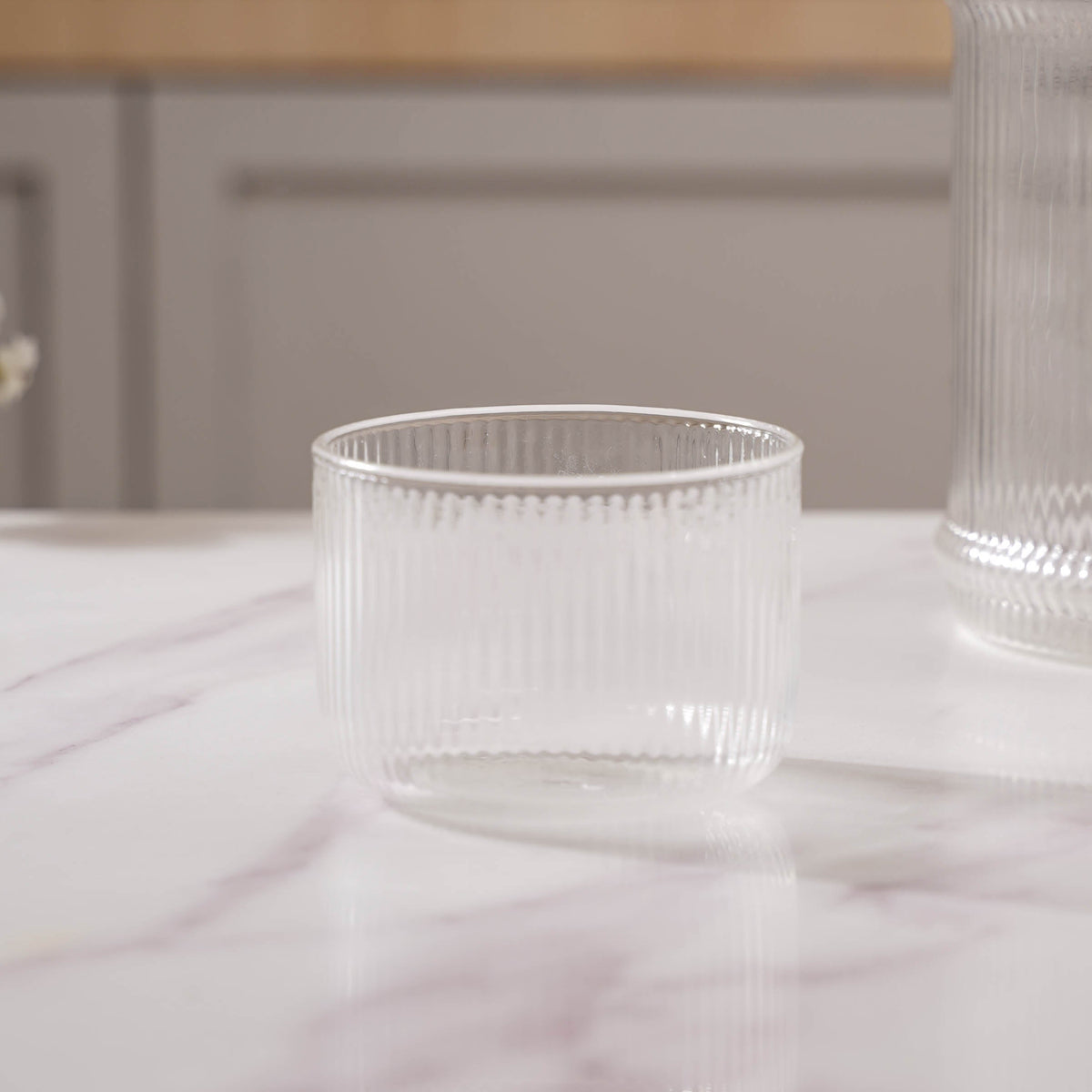 Modern Ribbed Glass Jug and Cup Set Nestasia