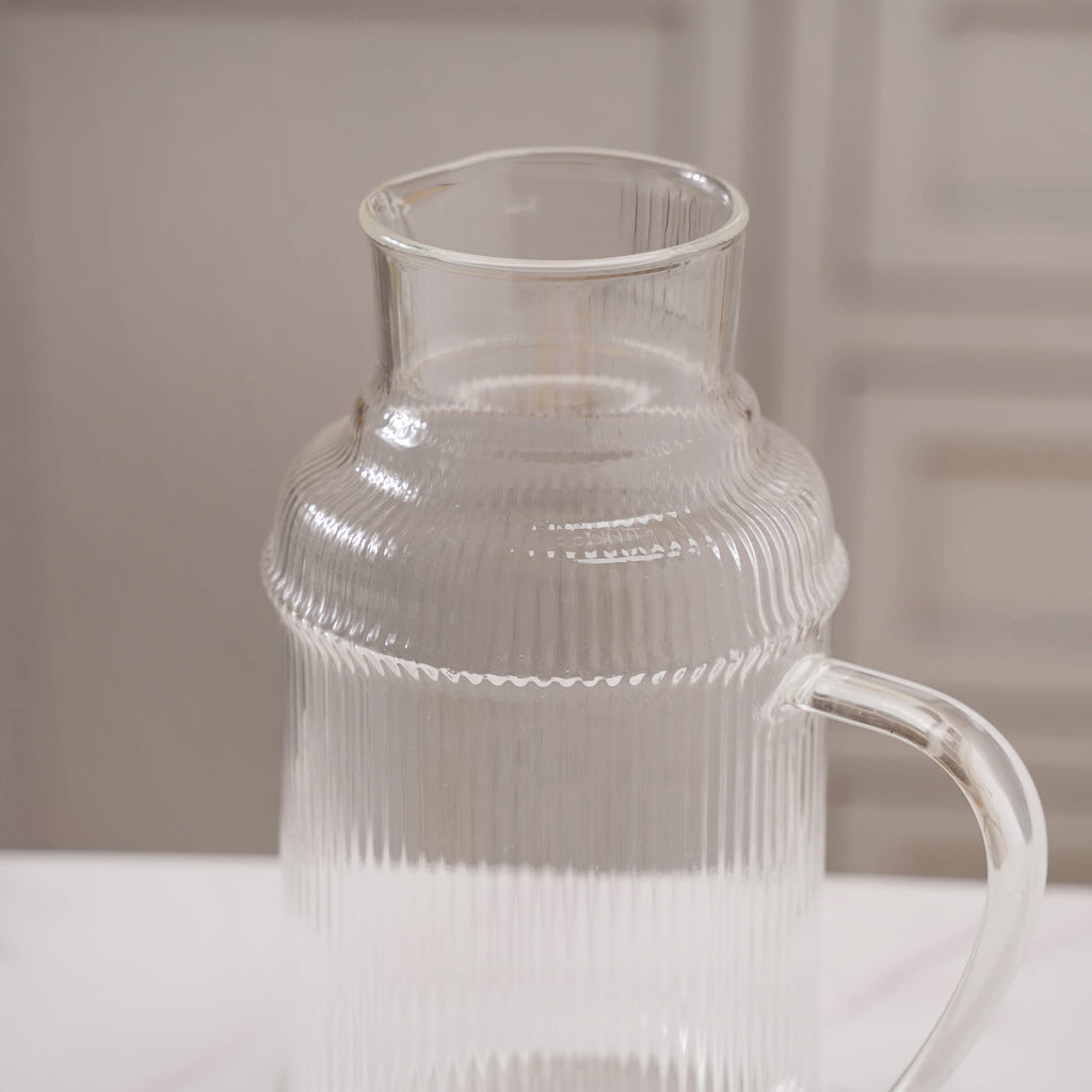 Modern Ribbed Glass Jug and Cup Set Nestasia