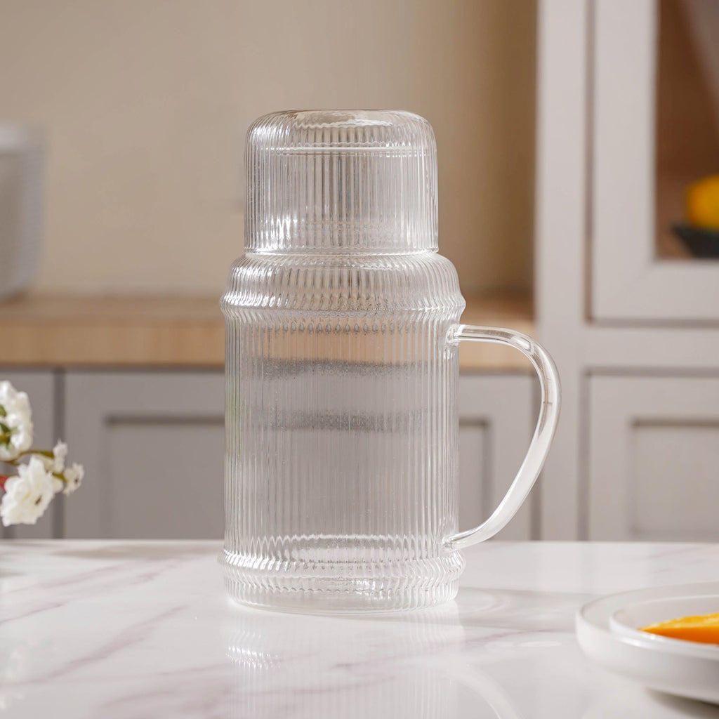 Modern Ribbed Glass Jug and Cup Set Nestasia