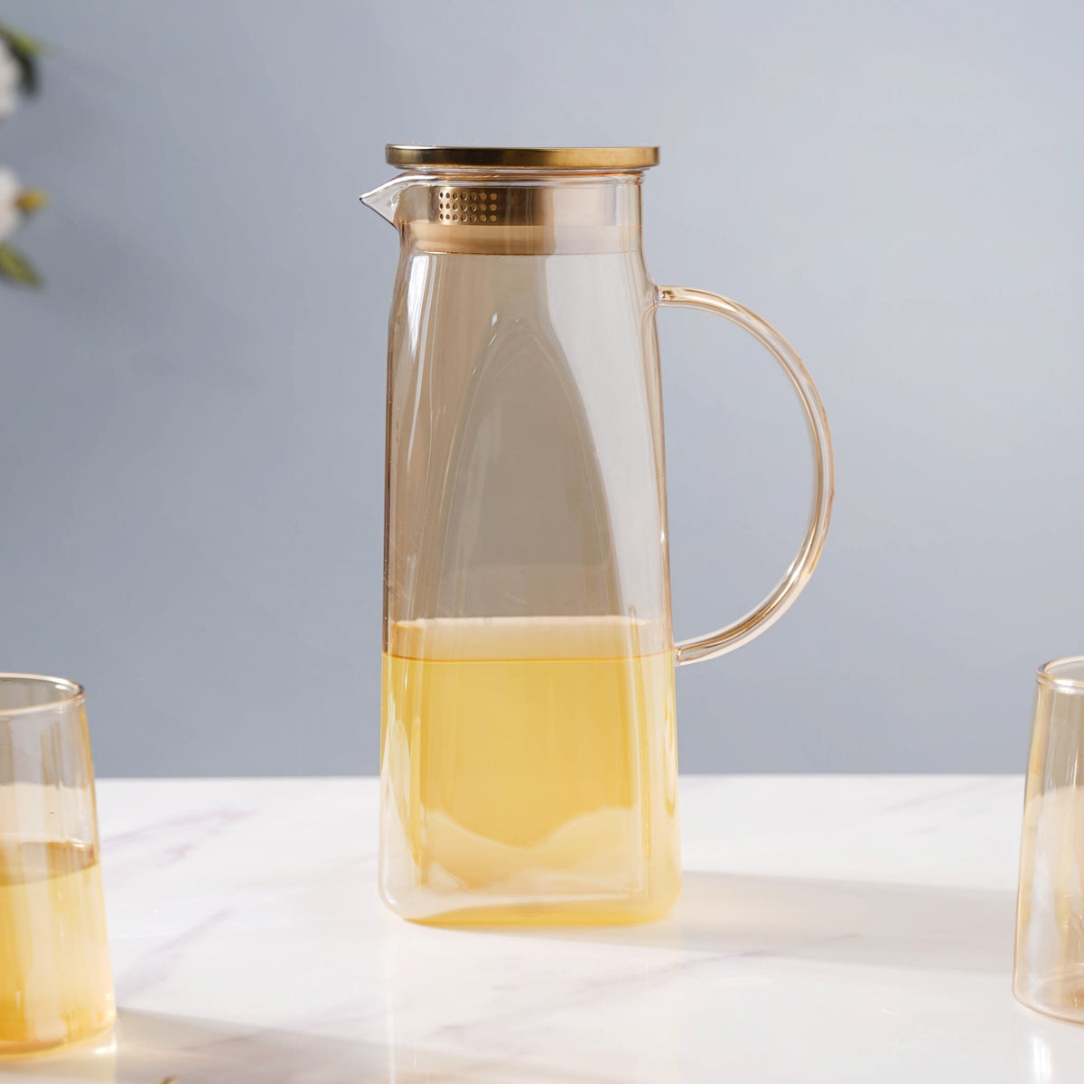Amber Glass Jug and 4 Cups Set Nestasia